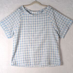 BOMBOM Womens Plaid Loose Fit Boxy Short Sleeve Shirt Size L‎